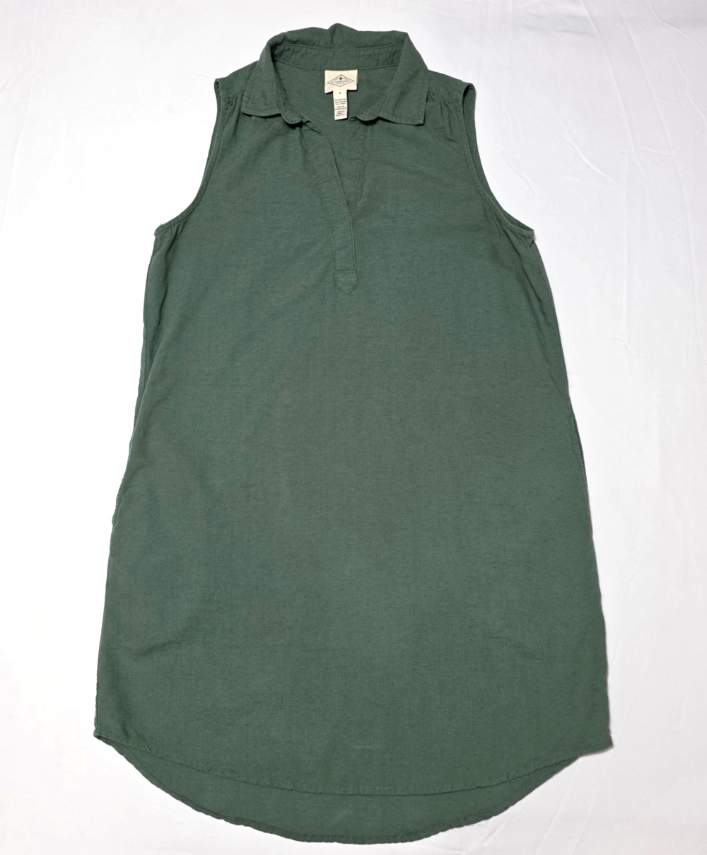 St. John's Bay Women's Sleeveless Olive Green Linen Blend Shirt Dress Sz Small